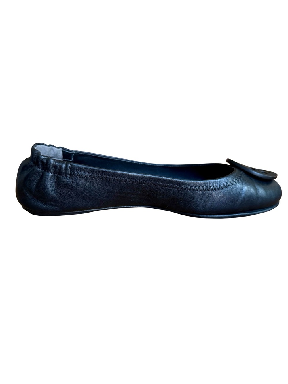 Tory Burch Minnie Travel Ballet Flats Black Leather Logo Size 7 - Picture 4 of 12